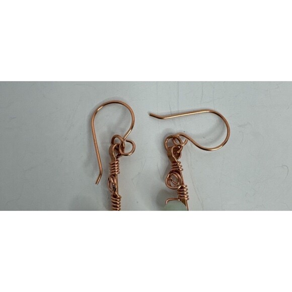 Artisan Crafted Hammered Copper And With  Wrapped Amazonite Dangle Earrings - Picture 6 of 7